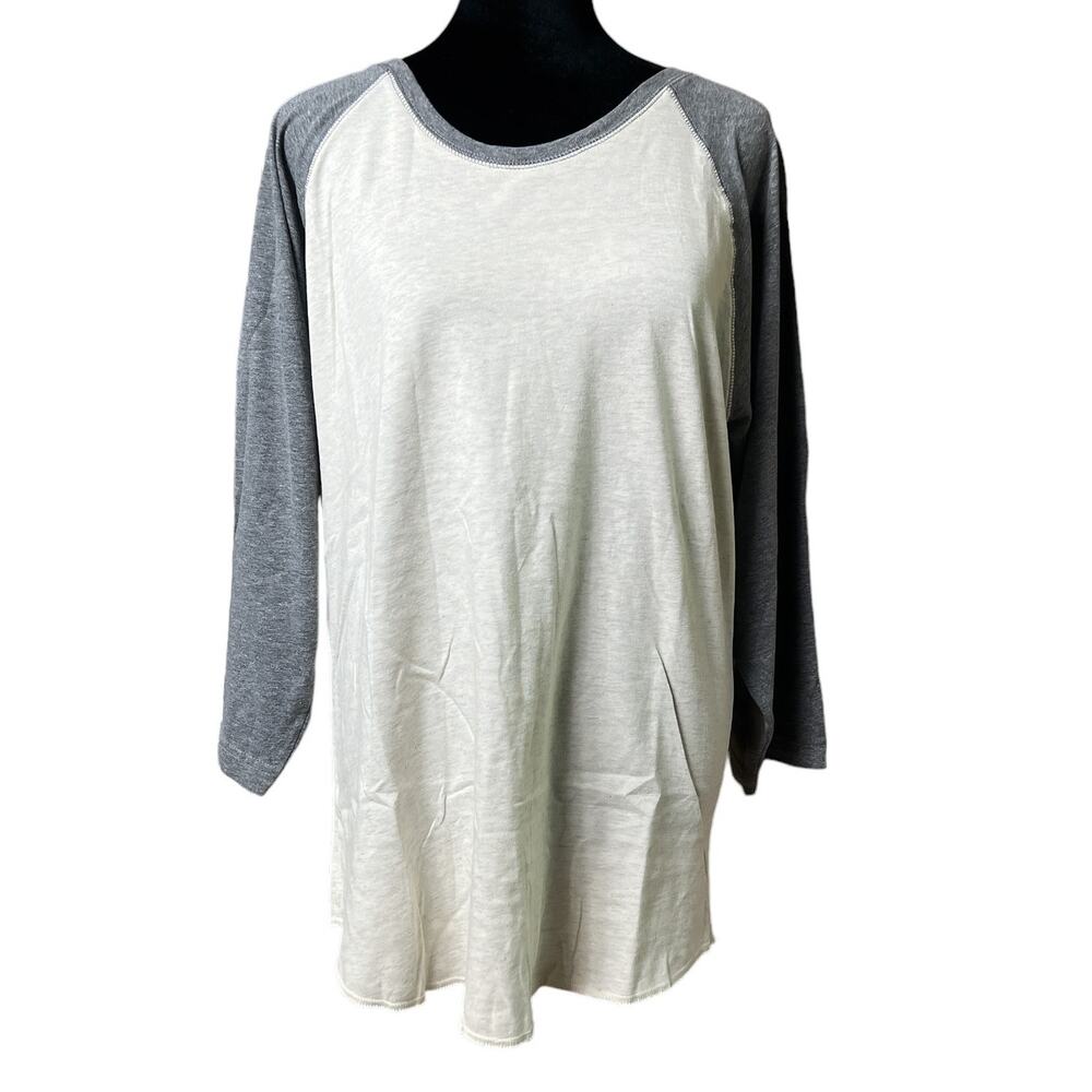LAT Raglan Baseball Tee Shirt Top Ladies Large Heather Gray Crew Neck 3/4 Sleeve